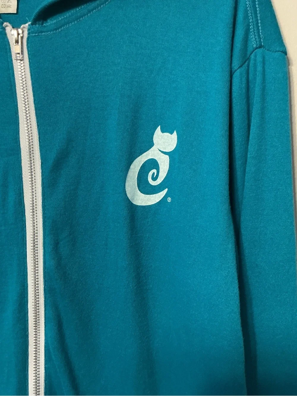 Teal Zip-Up Hoodie with Cat Logo